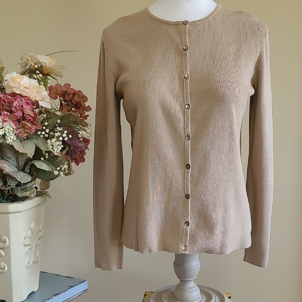 Ann Taylor Button-Up Cardigan Soft Knit Long Slv New Condition Stitch Detail Med